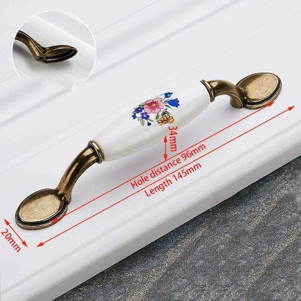 Antique Bronze Ceramic Cabinet Handles Zinc Alloy Drawer Knobs Wardrobe Door Handles Morning Glory European Furniture Handle