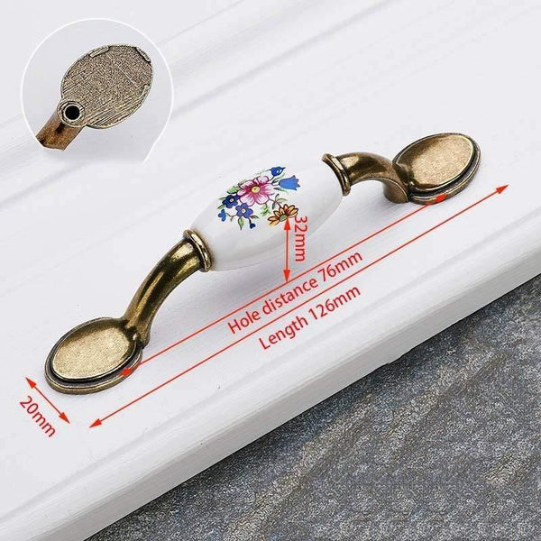 Antique Bronze Ceramic Cabinet Handles Zinc Alloy Drawer Knobs Wardrobe Door Handles Morning Glory European Furniture Handle