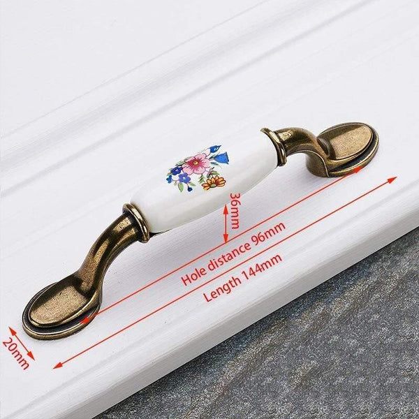 Antique Bronze Ceramic Cabinet Handles Zinc Alloy Drawer Knobs Wardrobe Door Handles Morning Glory European Furniture Handle
