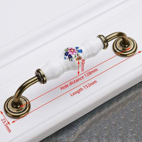 Antique Bronze Ceramic Cabinet Handles Zinc Alloy Drawer Knobs Wardrobe Door Handles Morning Glory European Furniture Handle