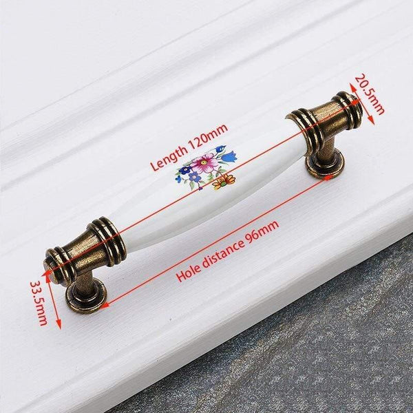 Antique Bronze Ceramic Cabinet Handles Zinc Alloy Drawer Knobs Wardrobe Door Handles Morning Glory European Furniture Handle