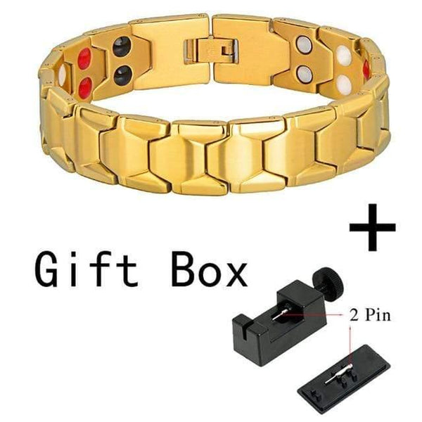 Planet Gates 10238 Set C1 Jewelry Germanium Health Magnetic Therapy Jewelry Male 4 in 1 Bio Health Stainless Steel Bracelet 10238