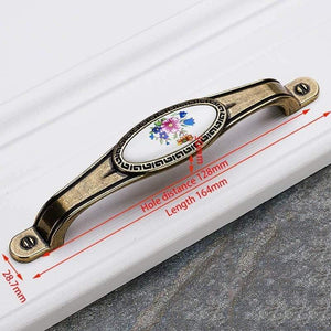Antique Bronze Ceramic Cabinet Handles Zinc Alloy Drawer Knobs Wardrobe Door Handles Morning Glory European Furniture Handle