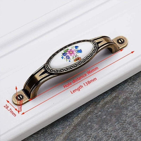 Antique Bronze Ceramic Cabinet Handles Zinc Alloy Drawer Knobs Wardrobe Door Handles Morning Glory European Furniture Handle