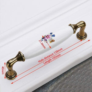 Antique Bronze Ceramic Cabinet Handles Zinc Alloy Drawer Knobs Wardrobe Door Handles Morning Glory European Furniture Handle