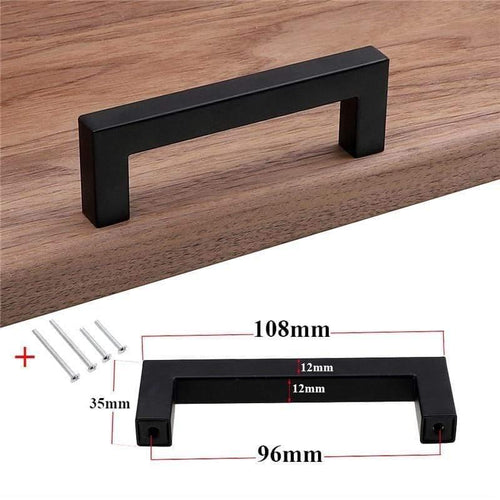 Modern Black Cabinet Handle Square Furniture Hardware Stainless Steel Kitchen Door Knobs Cupboard Wardrobe Drawer Pulls