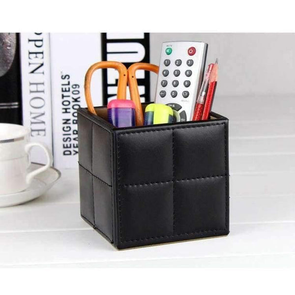 Planet Gates 10cm square stitching PU leather desk pen pencil holder case stationery organizer office supplies desktop accessories 205A
