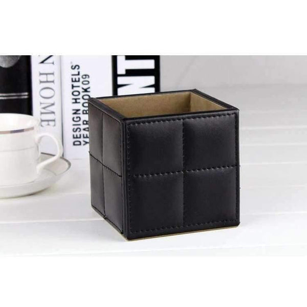 Planet Gates 10cm square stitching PU leather desk pen pencil holder case stationery organizer office supplies desktop accessories 205A