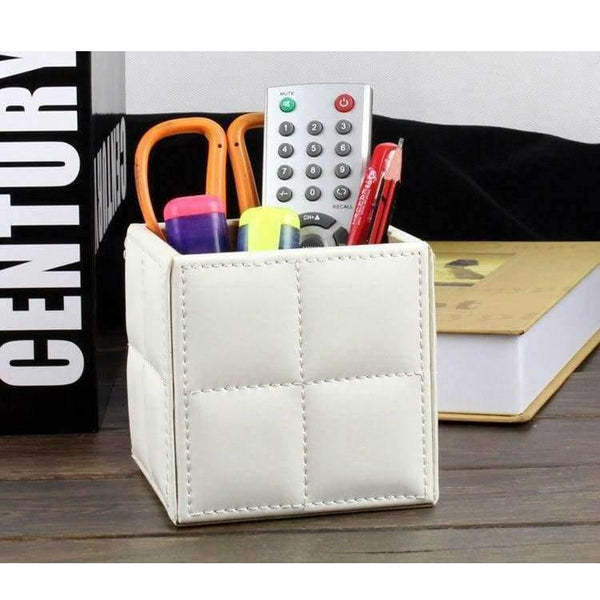 Planet Gates 10cm square stitching PU leather desk pen pencil holder case stationery organizer office supplies desktop accessories 205A