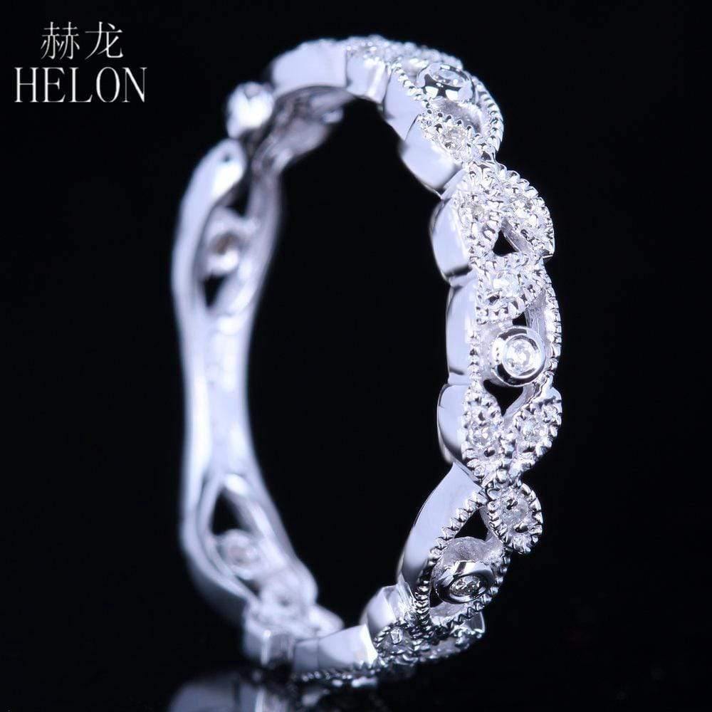 Planet Gates 10k (417) White Gold 0.15ct Natural Diamonds Ring Art Deco Milgrain Engagement Wedding Women Trendy Fine Jewelry