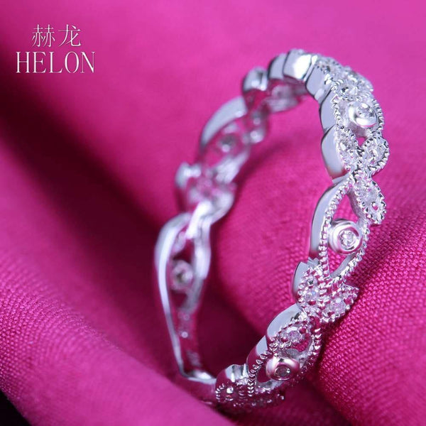 Planet Gates 10k (417) White Gold 0.15ct Natural Diamonds Ring Art Deco Milgrain Engagement Wedding Women Trendy Fine Jewelry