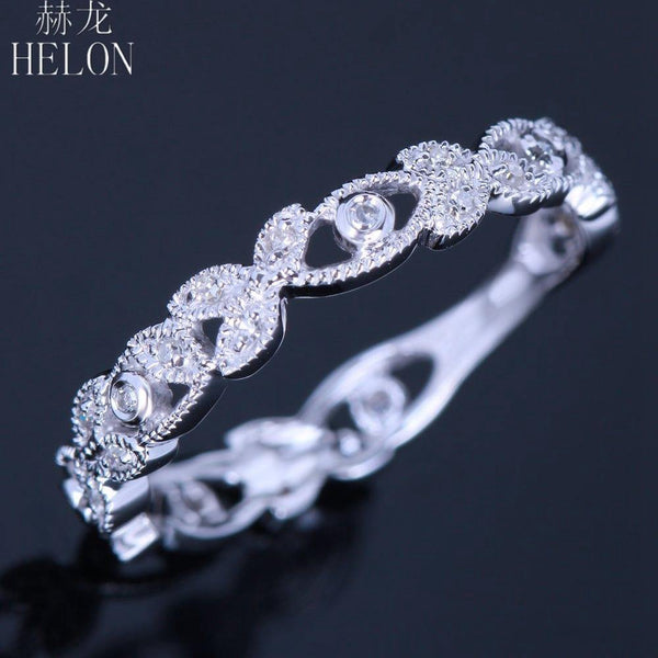 Planet Gates 10k (417) White Gold 0.15ct Natural Diamonds Ring Art Deco Milgrain Engagement Wedding Women Trendy Fine Jewelry