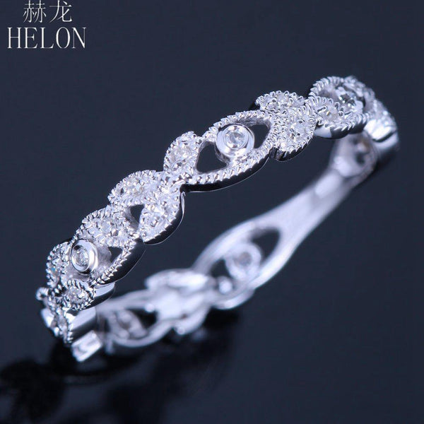 Planet Gates 10k (417) White Gold 0.15ct Natural Diamonds Ring Art Deco Milgrain Engagement Wedding Women Trendy Fine Jewelry