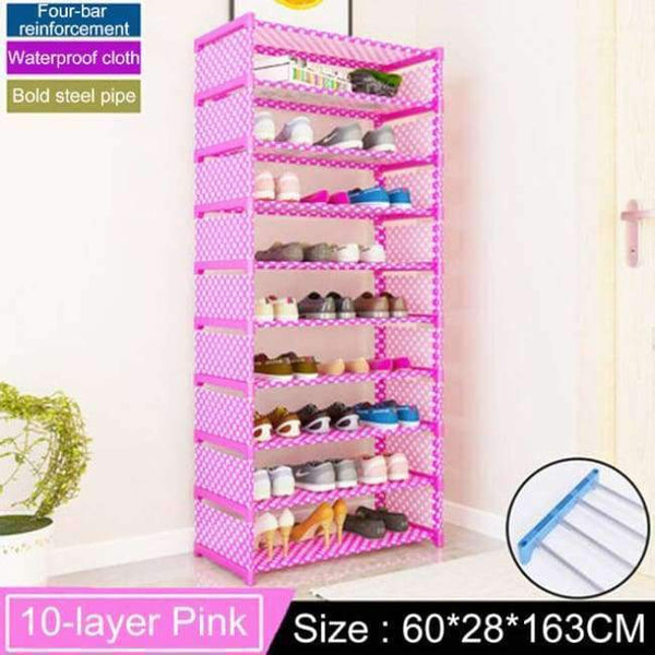 Planet Gates 10L Pink dots Multi-layer Shoe Rack Household Economic Dustproof Shoe Cabinet Space saving Doorway Shoe Rack Storage Cabinet Furniture