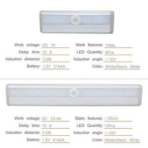 Planet Gates 10Leds White LED Night Light Motion Sensor Bar light DC3V/6V Induction Distance OF 3~5 Meters LED Lamp For Closet Cabinet Emergency Lighting