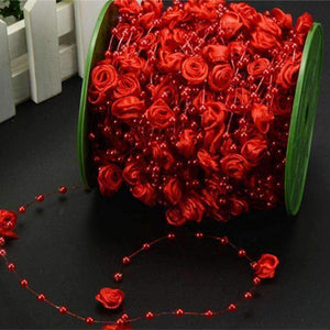 Planet Gates 10m 4mm Rose Ribbon Pearls Beads Chain Garland Home Party Table Accessories Wedding Decoration