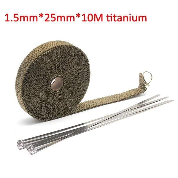 Planet Gates 10M titanium Alconstar- 5M/10M/15M Motorcycle Exhaust Thermal Tape Header Heat Wrap Manifold Insulation Roll Resistant with Stainless Ties