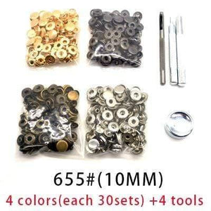 Planet Gates 10MM(120sets) 4tools 4 Colors(each 30sets) Snap Buttons+4 Tools Metal Press Studs Snap Fasteners For Sewing Leathercraft Clothes Bags Bracelet Belt