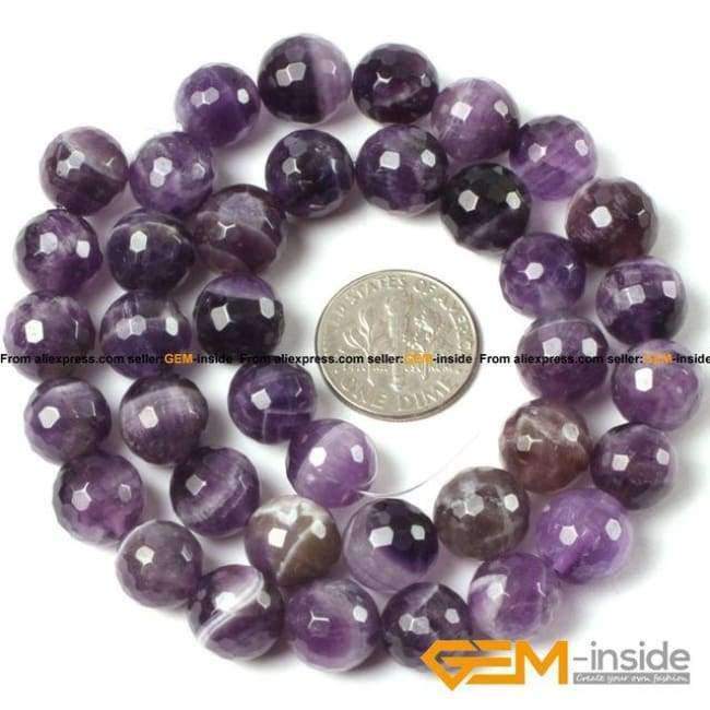 Planet Gates Round Faceted Dream Lace Amethysts,Selectable 8mm 10mm 12mm,Fashion Jewelry Beads For DIY Bracelet Making Strand 15 Inch