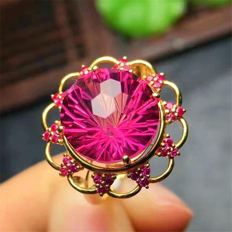 Planet Gates 10mm Swiss red Topaz Engagement Wedding Ring Fine Gemstone Diamonds Jewelry Ring