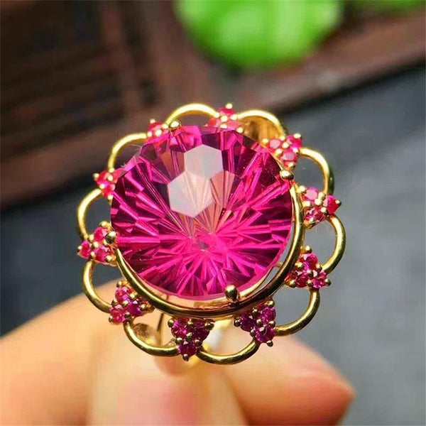 Planet Gates 10mm Swiss red Topaz Engagement Wedding Ring Fine Gemstone Diamonds Jewelry Ring