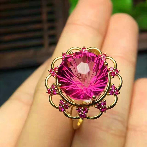 Planet Gates 10mm Swiss red Topaz Engagement Wedding Ring Fine Gemstone Diamonds Jewelry Ring