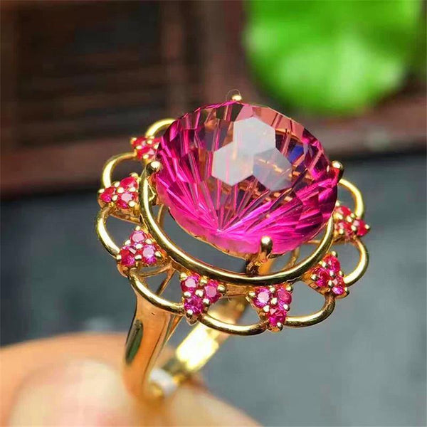 Planet Gates 10mm Swiss red Topaz Engagement Wedding Ring Fine Gemstone Diamonds Jewelry Ring