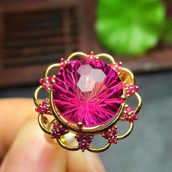 Planet Gates 10mm Swiss red Topaz Engagement Wedding Ring Fine Gemstone Diamonds Jewelry Ring