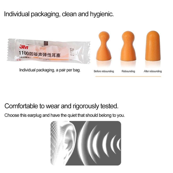 10pairs 3M 1100 Authentic Noise Reduction Norope Ear plug Slow Reboun Foam Soft EarPlugs Sleeping Swimming Protective earmuffs