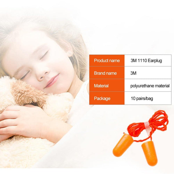 10Pairs 3M 1110 Foam Ear Plug Corded Earplugs 29 dB Noise Reduction Rating Noise Reduction Sleep Swim Travel Work Ear Protective