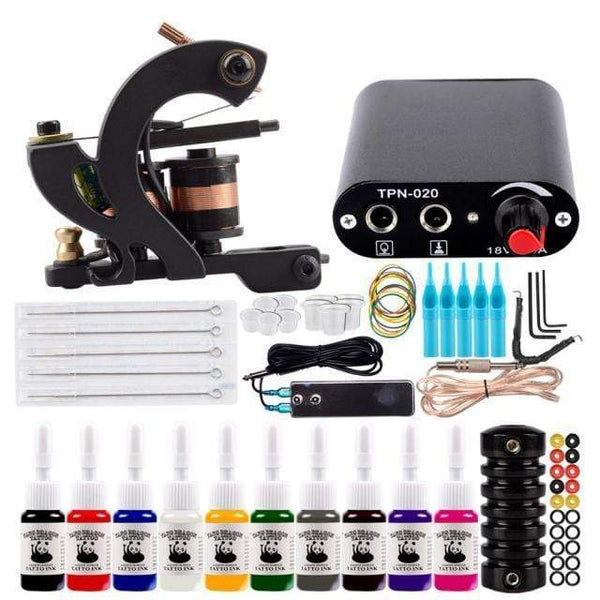Planet Gates 10PC Inks Set1 Complete Tattoo Machine Set With Ink Power Supply Grips Tattoo Supplies Beginners Body Art Makeup Tattoo Kit Accessories Tools