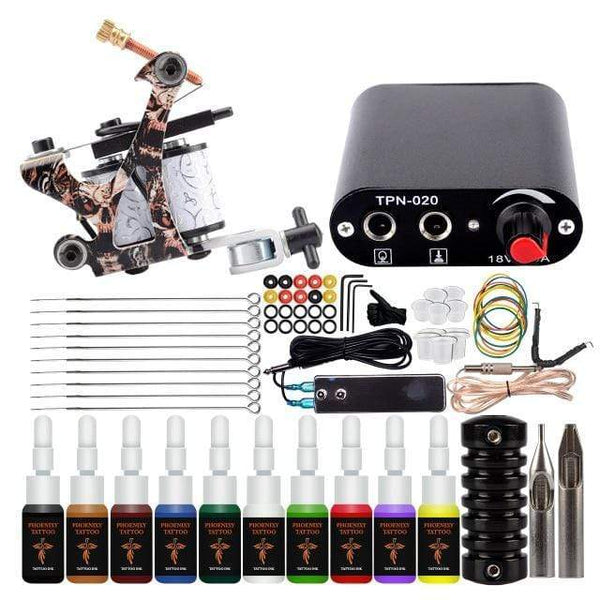 Planet Gates 10PC Inks Set2 Complete Tattoo Machine Set With Ink Power Supply Grips Tattoo Supplies Beginners Body Art Makeup Tattoo Kit Accessories Tools