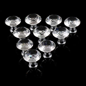 Planet Gates 10Pcs 30mm Diamond Plated Shape Crystal Glass Knob Cupboard Drawer Pull Handle New Kitchen Door Knob Furniture Accessories