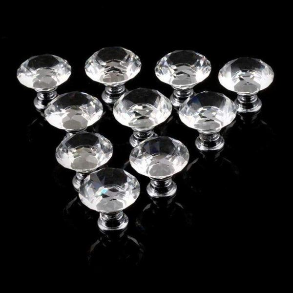 Planet Gates 10Pcs 30mm Diamond Plated Shape Crystal Glass Knob Cupboard Drawer Pull Handle New Kitchen Door Knob Furniture Accessories