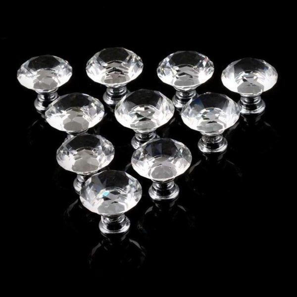 Planet Gates 10Pcs 30mm Diamond Plated Shape Crystal Glass Knob Cupboard Drawer Pull Handle New Kitchen Door Knob Furniture Accessories