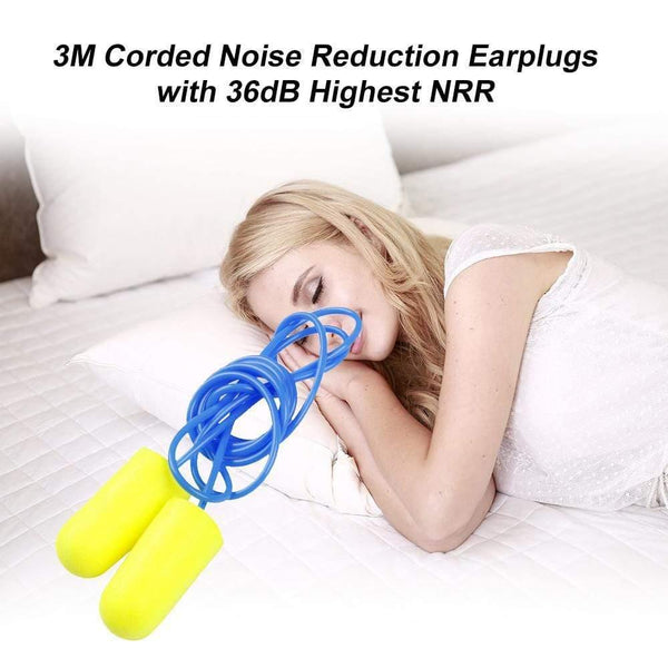 10Pcs 3M 311-1250 E-A-R Push-Ins Corded Noise Reduction Earplugs 33dB Highest NRR Comfortable Ear Plugs Work Travel Foam Earplug (10 pairs)
