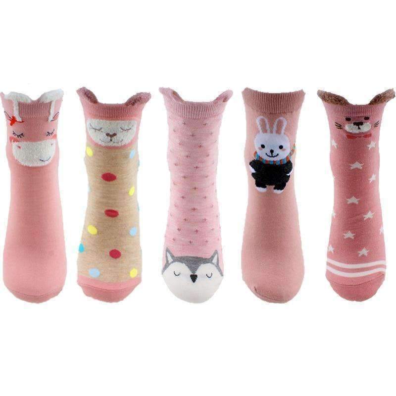 Planet Gates 10PCS=5Pairs/lot Lovely Cartoon Women Horse Bear Rabbit Animal Socks Cotton Sox Women Girls Lady Female Socks Warm Candy Color