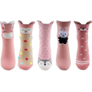 Planet Gates 10PCS=5Pairs/lot Lovely Cartoon Women Horse Bear Rabbit Animal Socks Cotton Sox Women Girls Lady Female Socks Warm Candy Color