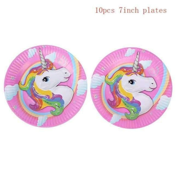 Planet Gates 10pcs 7inch plates 1pcs Unicorn Party Pink Tablecloths Kids Birthday Party Decorations Table Cover Baby Shower Unicornio Party Supplies