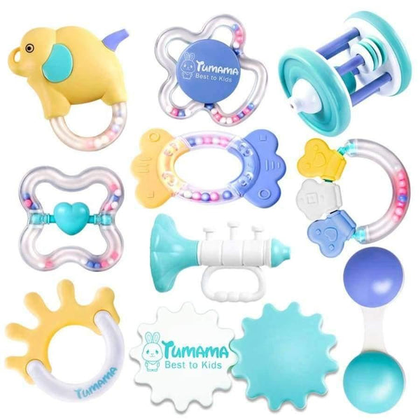 Planet Gates 10pcs Baby Rattles Educational Baby Toys 0-12 Months Teether Music Hand Shake Bed Toys Newborn Plastic Animal Rattles Toy