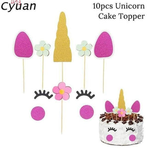 Planet Gates 10pcs cake toppers Unicorn Party Disposable Tableware Set Kids Birthday Party Paper Cup Plate Hat 1st First Birthday Party Decor Supplies