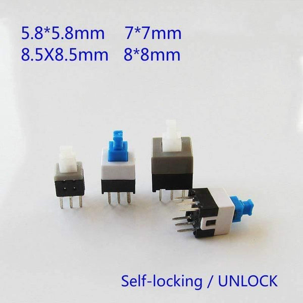Planet Gates 10PCS/LOT 5.8x5.8 7x7 8x8 8.5x8.5mm Self Locking / UNlock Push Tactile Power Micro Switch 6 Pin Button Switches