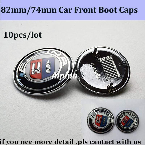 10Pcs/lot Auto Stickers Parts Emblems For Alpina Logo Badge 82mm 74mm Car Front Bonnet Emblem Cover Head Hood Logo Boot Caps