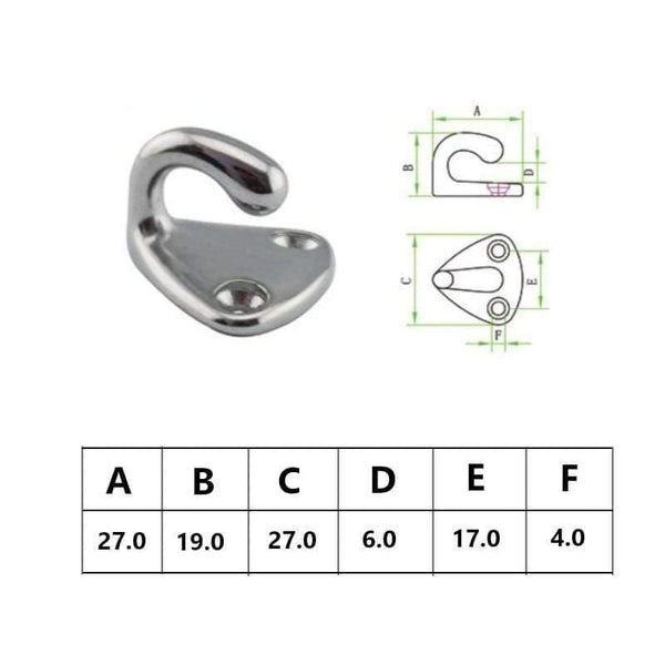 Planet Gates 10pcs Marine 316 Stainless Steel Mini Boat Fender Hook Carabiner Pad Eye Marine Sailing Silver Fender Hooks 27mm x 27mm