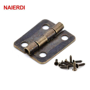 10PCS  Mini Bronze Gold Hinge Square Antique Door Hinges For Wooden Cabinet Drawer Jewellery Box Furniture Hardware