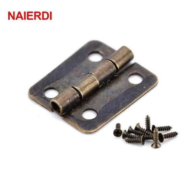 10PCS  Mini Bronze Gold Hinge Square Antique Door Hinges For Wooden Cabinet Drawer Jewellery Box Furniture Hardware