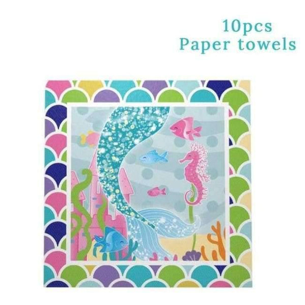 Planet Gates 10pcs napkin 1pcs Little Mermaid Unicorn Party Tablecloth Kids Birthday Party Decoration Cute Table Cover Wedding Christening Supplies