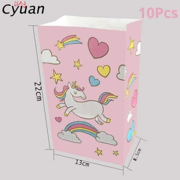 Planet Gates 10pcs paper bag Unicorn Party Disposable Tableware Set Kids Birthday Party Paper Cup Plate Hat 1st First Birthday Party Decor Supplies