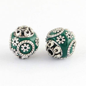 Planet Gates 10pcs Round Handmade Indonesia Beads for DIY jewelry making with Alloy Cores, Antique Silver,15x14mm,Hole: 2mm F70