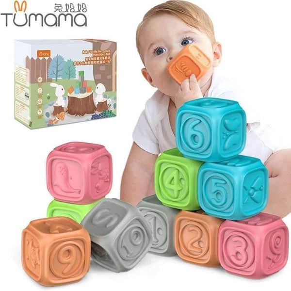 Planet Gates 10pcs/set Baby Grasp Ball Toy 3D Animal Number Touch Hand Soft Balls Baby Massage Rubber Teethers Squeeze Toy Bath Ball